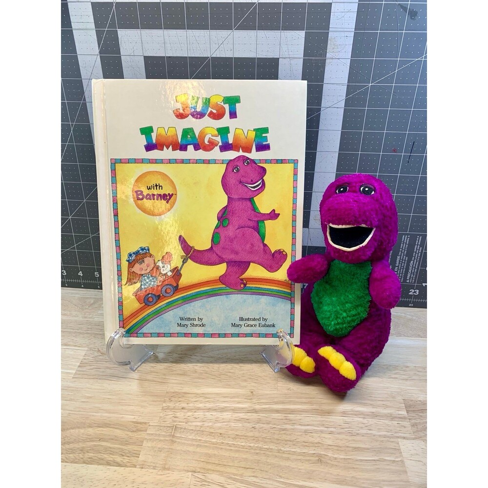 Barney - Just Imagine With Barney 1992 Book + Barney Plush